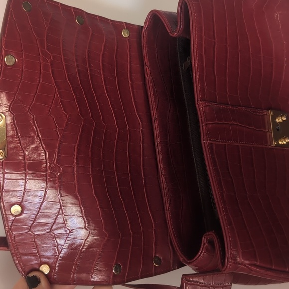 Vintage Real Croc Leather Burgundy Satchel Crossbody Purse Bag - Picture 9 of 12